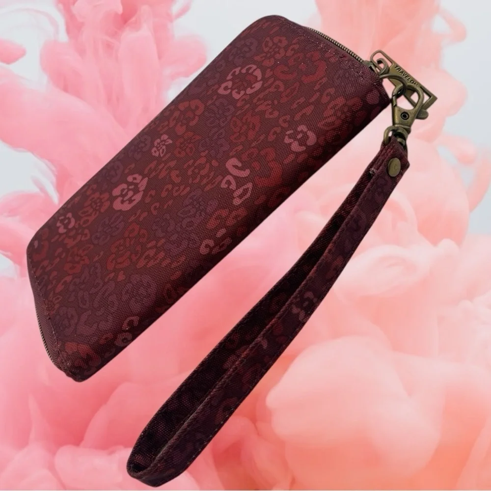 Travelon RFID Blocking Single Zip Wallet Floral Burgundy Rose Design
